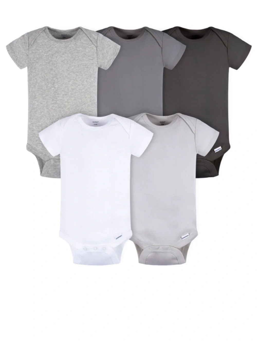 💜 Gerber 5-Pack Baby Neutral Grey’s short sleeve onesies bodysuits, 0-3mths - Picture 1 of 11